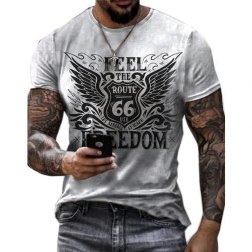 Summer New Mens T Shirts Oversized Loose Clothes Vintage Short Sleeve Fashion America Route 66 Letters Printed O Collared Tshirt 6