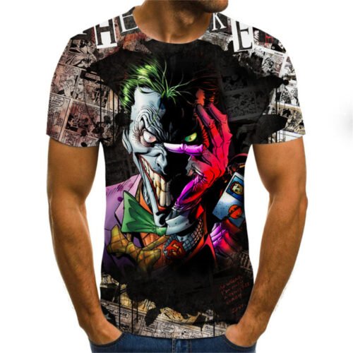 Funny clown T-shirt men's clown face tops 3D printed fashion short-sleeved cool clown shirt round neck fashion men's T-shirt 6