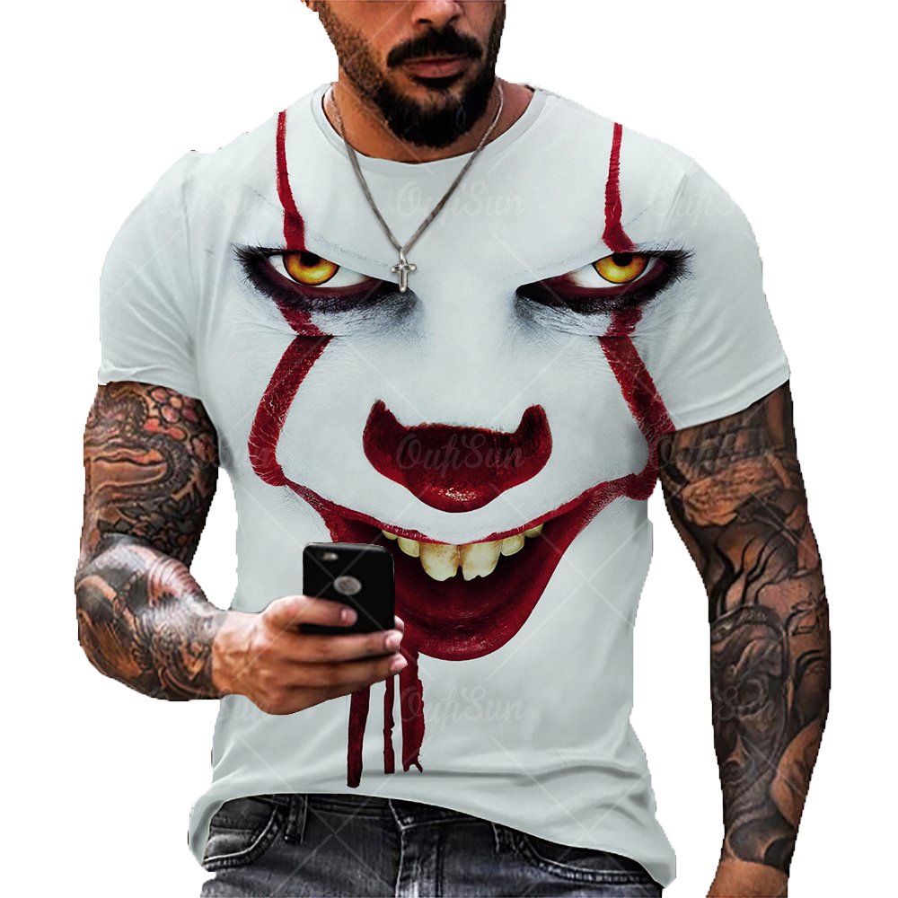 Summer Fashion Men/Women 3D Printing Dark Evil Clown Pattern T-Shirt Street Personality Trend Wild Loose Oversized Short-Sleeved 1