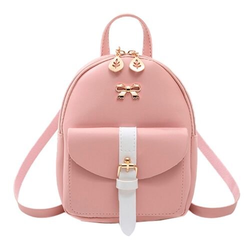 Women's Mini Backpack Luxury PU Leather Kawaii Backpack Cute Graceful Bagpack Small School Bags for Girls Bow-knot Leaf Hollow 1