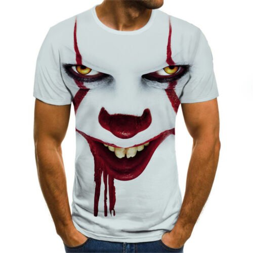 Funny clown T-shirt men's clown face tops 3D printed fashion short-sleeved cool clown shirt round neck fashion men's T-shirt 2