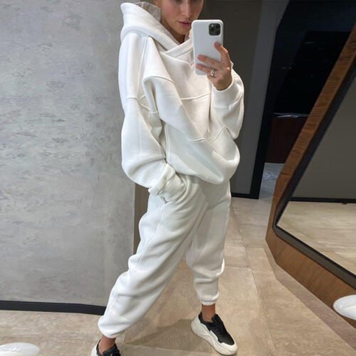 Womens Oversized Tracksuit Warm Fleece Suits Hoodies Tops Casual Sweatshirts Jogging Pant Outfits Sweatpants 4