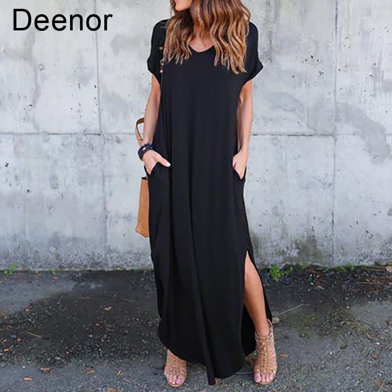 Plus Size 5XL Sexy Women Dress Summer 2021 Solid Casual Short Sleeve Maxi Dress For Women Long Dress Free Shipping Lady Dresses 2