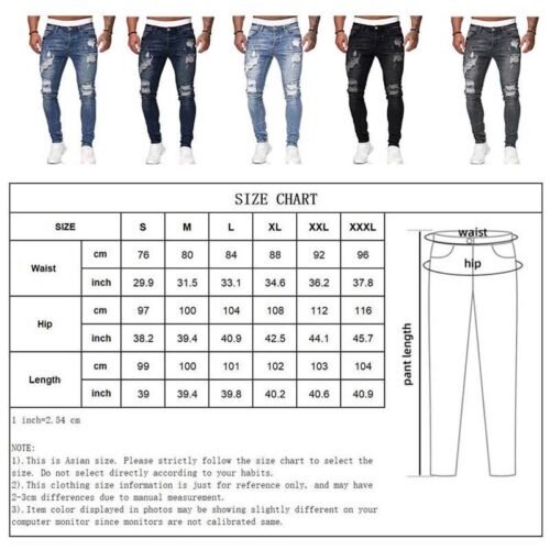 Mens Ripped Skinny Jeans Blue Slim Fit Hole Pencil Pants Casual Biker Trousers Streetwear 2021 High Quality Denim Man Clothing 6