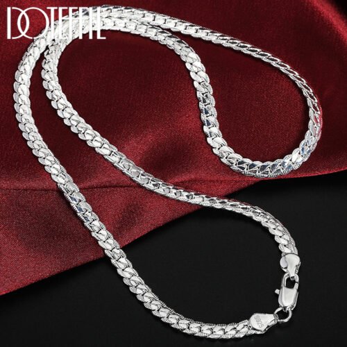 DOTEFFIL 925 Sterling Silver 8/16/18/20/22/24 Inch 6mm Side Chain Necklace Bracelet For Woman Men Fashion Charm Wedding Jewelry 6