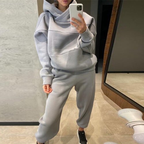 Womens Oversized Tracksuit Warm Fleece Suits Hoodies Tops Casual Sweatshirts Jogging Pant Outfits Sweatpants 3