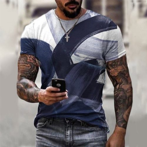 Retro classic European and American style short-sleeved street trend men's casual solid color printing T-shirt round neck top 4