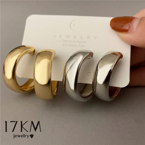 17KM Trendy Simple Silver Color Hoop Earrings For Women Girl Gold Circle Round Minimalist Earrings Party 2021 NEW Jewelry 1