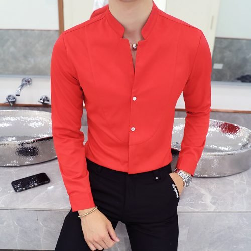 2021 New style Male spring long sleeve shirts/Men's High quality Stand collar pure cotton Business shirts/Plus size S-5XL 3