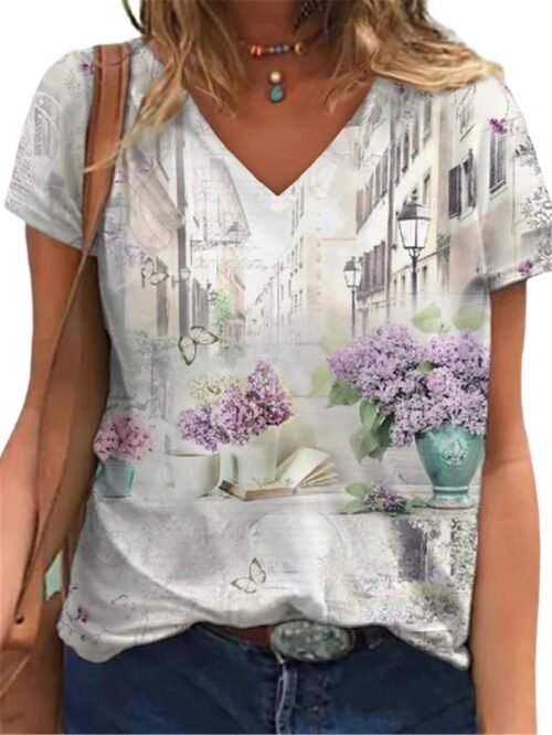 Women Fashion T-Shirts Summer Short Sleeve Casual Tops Butterfly High Street Tee 5XL Plus Size Women Clothing Loose T-Shirt 6