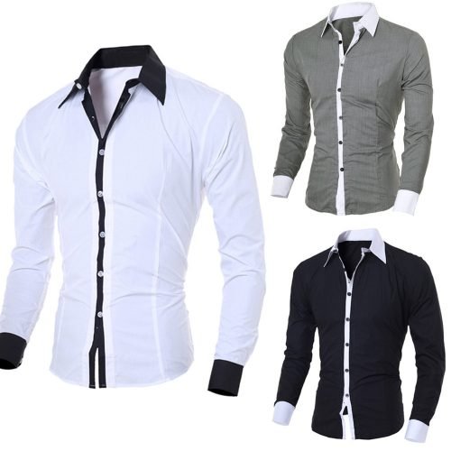 Men White Shirt Patchwork Social Dress Shirt Autumn Spring Solid Long Sleeve Slim Fit Male Top Office Casual Button Shirt 2021 6