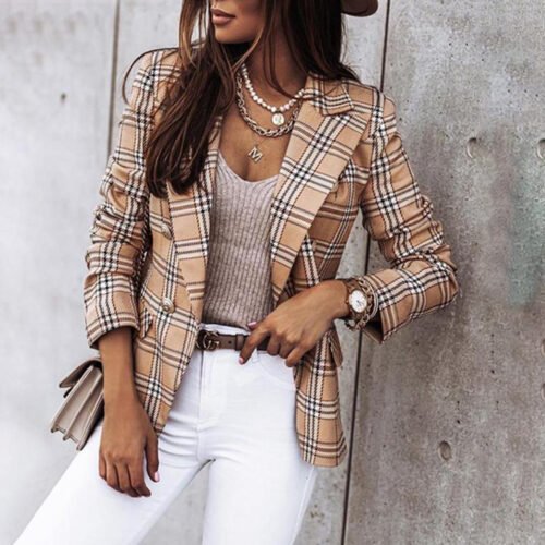 Autumn Office Lady Elegant Blazer Coats Fashion Turn-Down Collar Women Outerwear Spring Casual Simple Long Sleeve Jackets printe 3