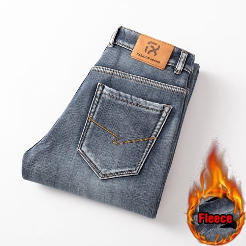 Winter New Men Fleece Warm Jeans Classic Style Business Casual Regular Fit Thicken Stretch Denim Pants Male Brand Trousers 5