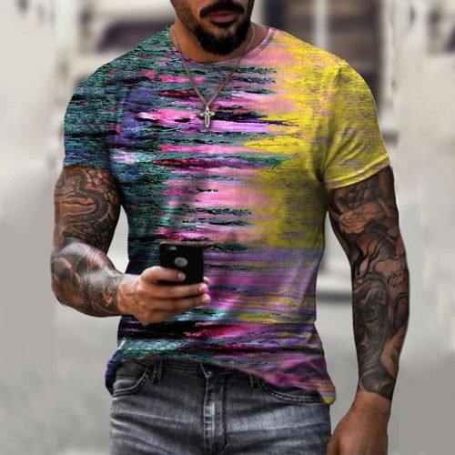 Retro classic European and American style short-sleeved street trend men's casual solid color printing T-shirt round neck top 3