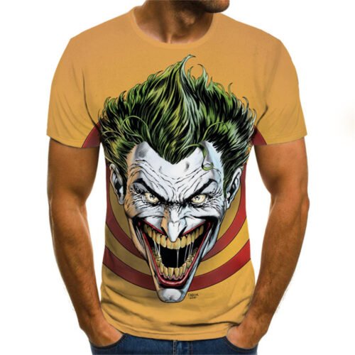 Funny clown T-shirt men's clown face tops 3D printed fashion short-sleeved cool clown shirt round neck fashion men's T-shirt 3