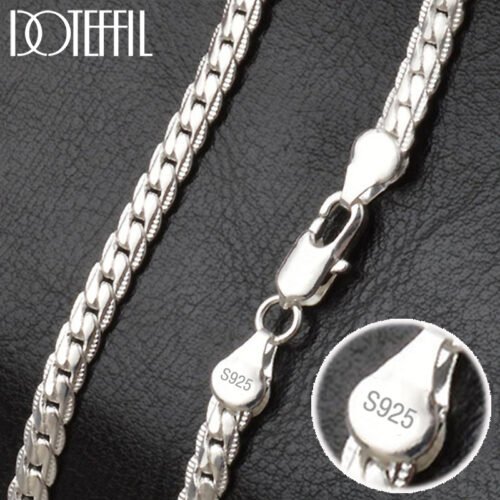 DOTEFFIL 925 Sterling Silver 8/16/18/20/22/24 Inch 6mm Side Chain Necklace Bracelet For Woman Men Fashion Charm Wedding Jewelry 3