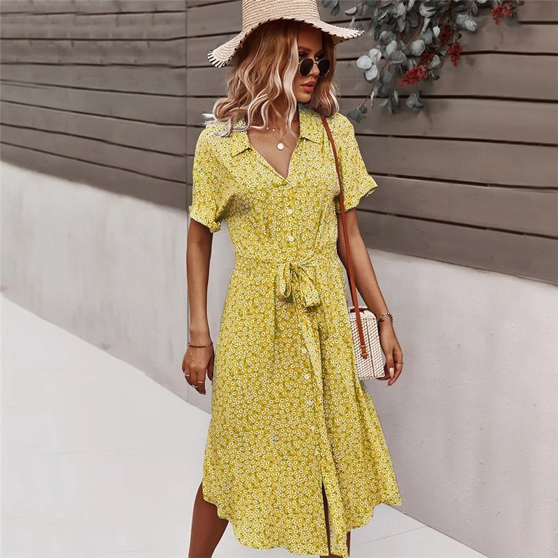 Spring Women Bandage Dress Summer 2022 New Casual Floral Print Beach Dress Vintage Button Holiday Ladies Chic Dresses Vestidos 4 Spring Women Bandage Dress Summer 2022 New Casual Floral Print Beach Dress Vintage Button Holiday Ladies Chic Dresses Vestidos 4