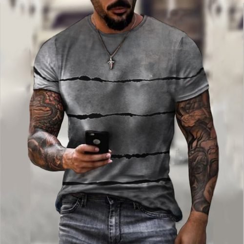 Retro classic European and American style short-sleeved street trend men's casual solid color printing T-shirt round neck top 1