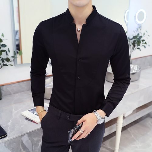 2021 New style Male spring long sleeve shirts/Men's High quality Stand collar pure cotton Business shirts/Plus size S-5XL 4