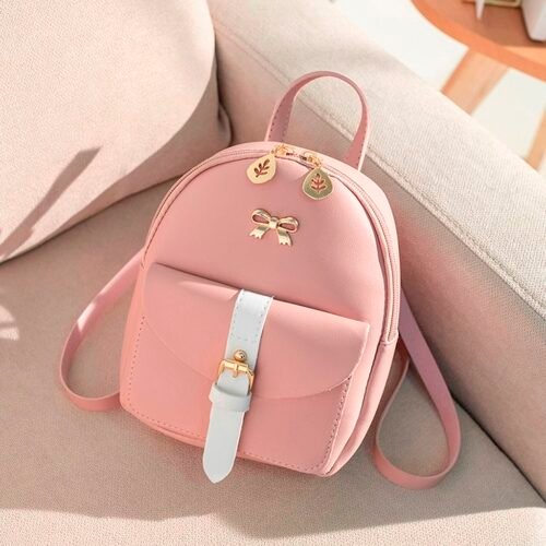 Women's Mini Backpack Luxury PU Leather Kawaii Backpack Cute Graceful Bagpack Small School Bags for Girls Bow-knot Leaf Hollow 2