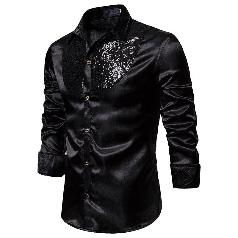 Men Long Sleeve Wedding Dress Shirt For Men Soft Comfortable Shine Business Shirt Men England Style Sequin Formal Shirt Men Tops 2