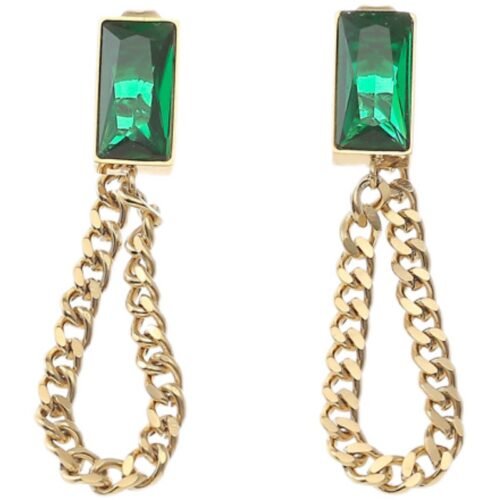 2021 New Classic Geometric Rectangle Green Crystal Stainless Steel Chain Tassel Earrings Girl's Unusual Accessories For Woman 6