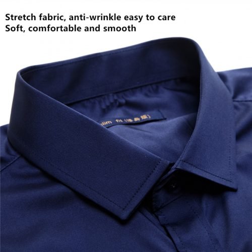 Anti-Wrinkle No-Ironing Elasticity Slim Fit Men Dress Casual Long Sleeved Shirt White Black Blue Red Male Social Formal Shirts 4