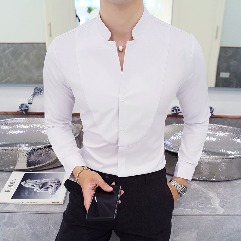 2021 New style Male spring long sleeve shirts/Men's High quality Stand collar pure cotton Business shirts/Plus size S-5XL 2