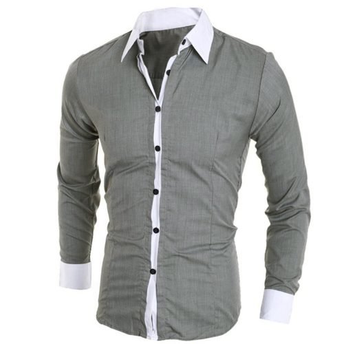 Men White Shirt Patchwork Social Dress Shirt Autumn Spring Solid Long Sleeve Slim Fit Male Top Office Casual Button Shirt 2021 3