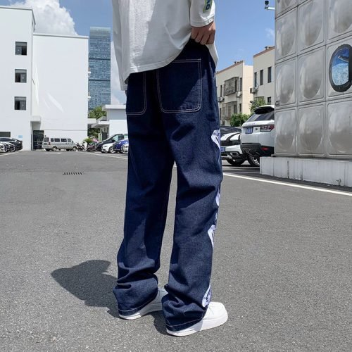 Straight Jean Pants Man Skeleton Embroidery  Mopping Trousers Mens Streetwear Denim Pants Men's Clothing Jeans for Men Man Baggy 5