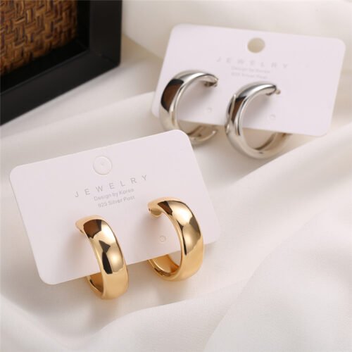 17KM Trendy Simple Silver Color Hoop Earrings For Women Girl Gold Circle Round Minimalist Earrings Party 2021 NEW Jewelry 5