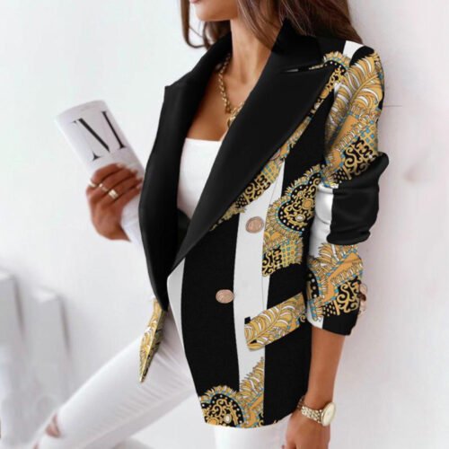 Autumn Office Lady Elegant Blazer Coats Fashion Turn-Down Collar Women Outerwear Spring Casual Simple Long Sleeve Jackets printe 1