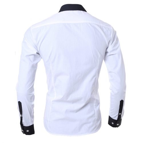 Men White Shirt Patchwork Social Dress Shirt Autumn Spring Solid Long Sleeve Slim Fit Male Top Office Casual Button Shirt 2021 5