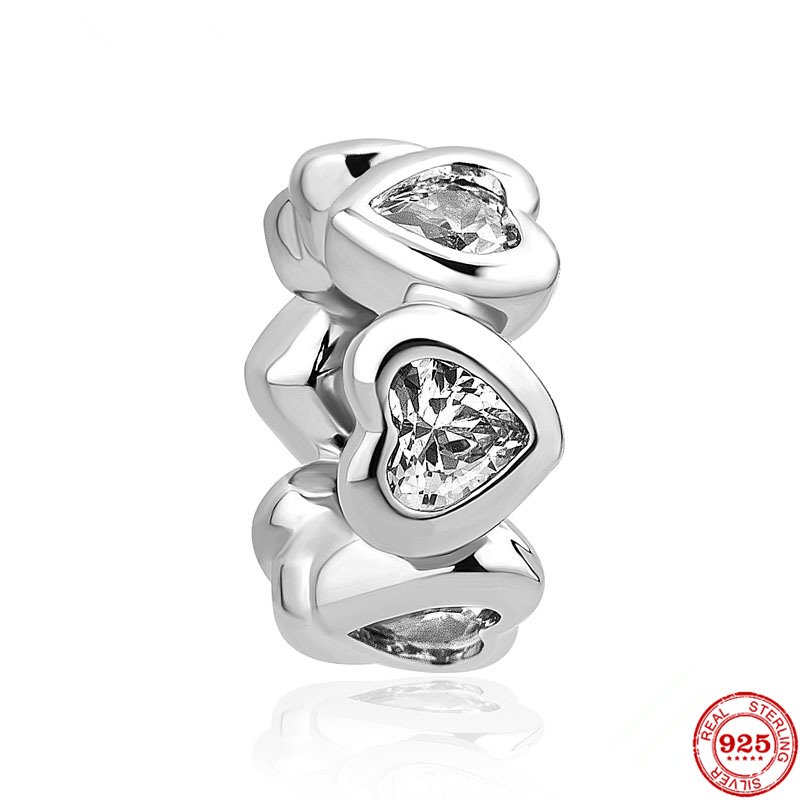 New 925 Sterling Silver Sparkling Freehand Heart Entwined Hearts Charm Bead Fit Original Pandora Bracelet DIY Jewelry For Women 2