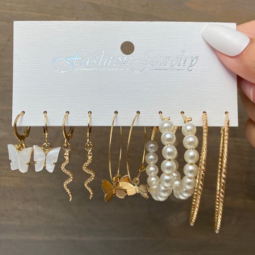 17KM Bohemian Gold Snake Butterfly Drop Earrings Set For Women Pearl Acrylic Dangle Earrings 2021 Trend Set of Earrings Jewelry 1