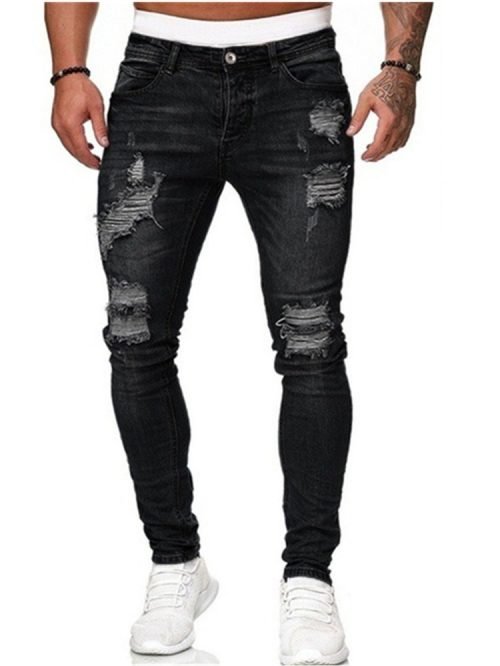 Mens Ripped Skinny Jeans Blue Slim Fit Hole Pencil Pants Biker Casual Trousers Streetwear 2020 High Quality Denim Man Clothing 3