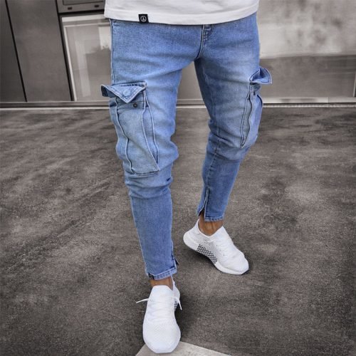 Mens Jeans Denim Pocket Pants Summer Autumn Thin Slim Regular Fit Straight Jeans Elasticity Stretchy Male zipper trousers 2