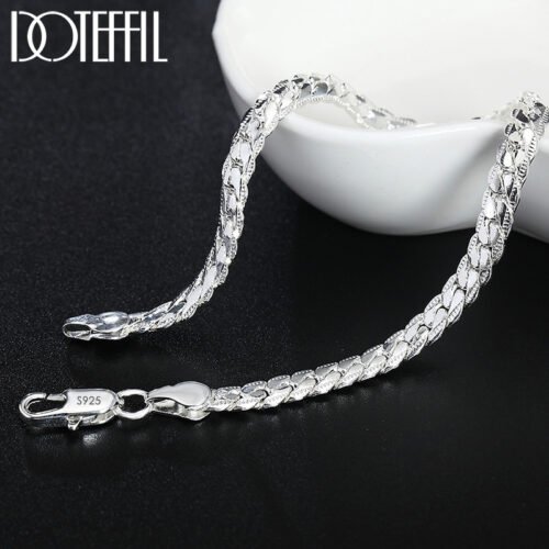 DOTEFFIL 925 Sterling Silver 8/16/18/20/22/24 Inch 6mm Side Chain Necklace Bracelet For Woman Men Fashion Charm Wedding Jewelry 4