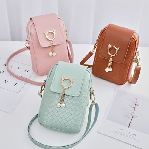 2021 Spring Summer Mini Cross-body Mobile Phone Shoulder Bag Woven Pearl Tassel Cover-style Female Bag Shoulder Diagonal Bag 1