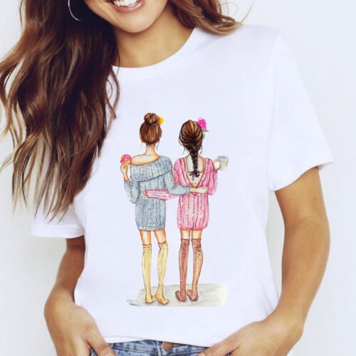 Women Graphic Coffee Sweet Girl Cartoon  Short Sleeve Spring Summer Lady Clothes Tops Clothing Tees Print Female Tshirt T-Shirt 6