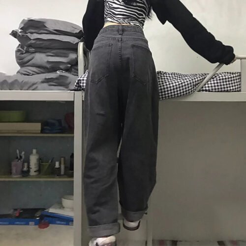 Women Jeans Vintage Adjustable High Waist BF Oversize Wide Leg Trousers Summer Baggy All-match Streetwear Retro Chic Jeans 5