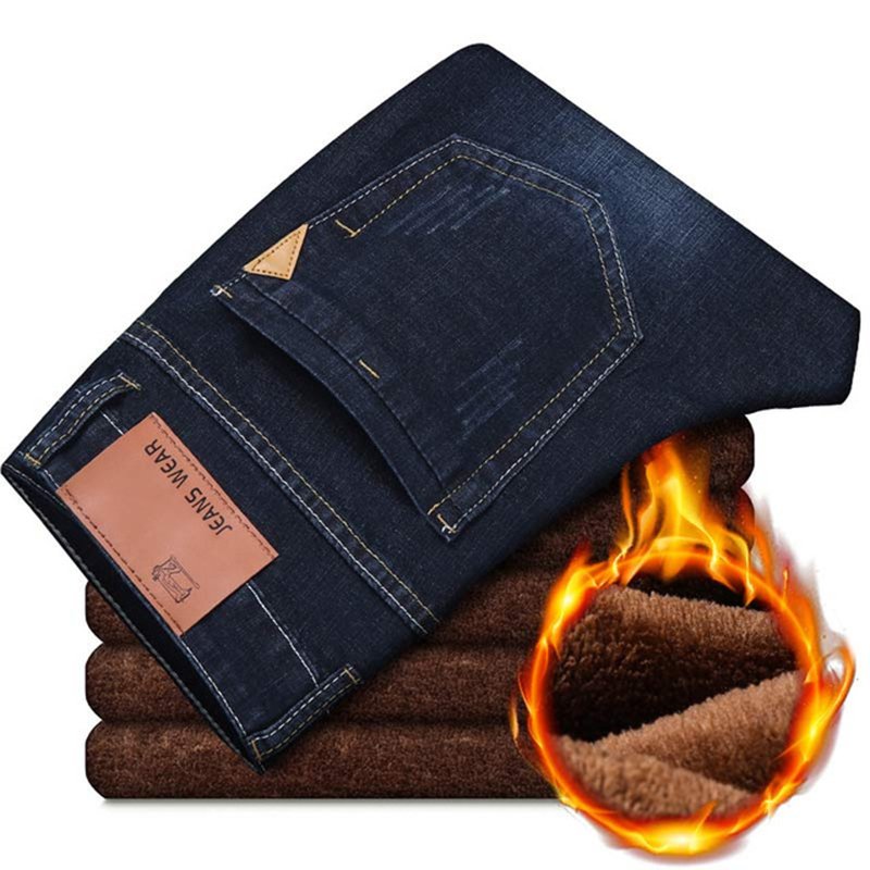 2019 New Men Activities Warm Jeans High Quality Famous Brand Autumn Winter Jeans warm flocking warm soft men jeans 1