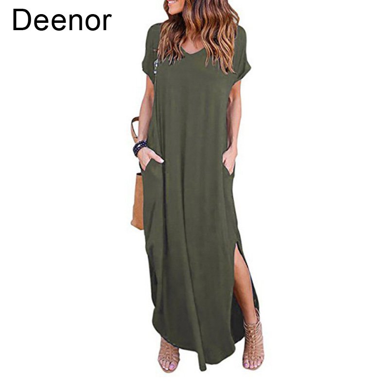 Plus Size 5XL Sexy Women Dress Summer 2021 Solid Casual Short Sleeve Maxi Dress For Women Long Dress Free Shipping Lady Dresses 1